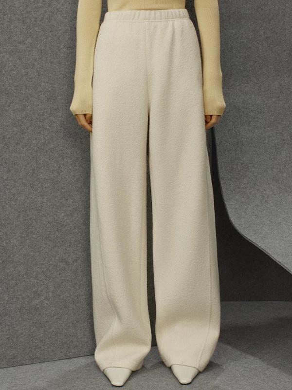 Ženske široke hlače od ovčje vune s Lyocellom, visok pas, duge, minimalistički stil