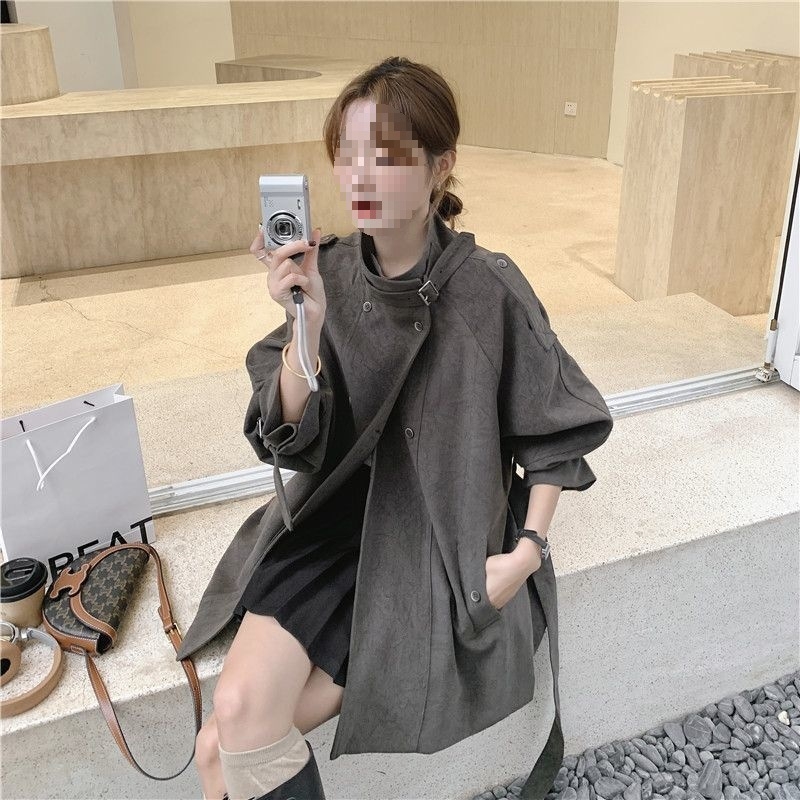 Női chenille széldzseki dupla gombos, középhosszú, A-vonalú, V-nyakú, hosszú ujjú