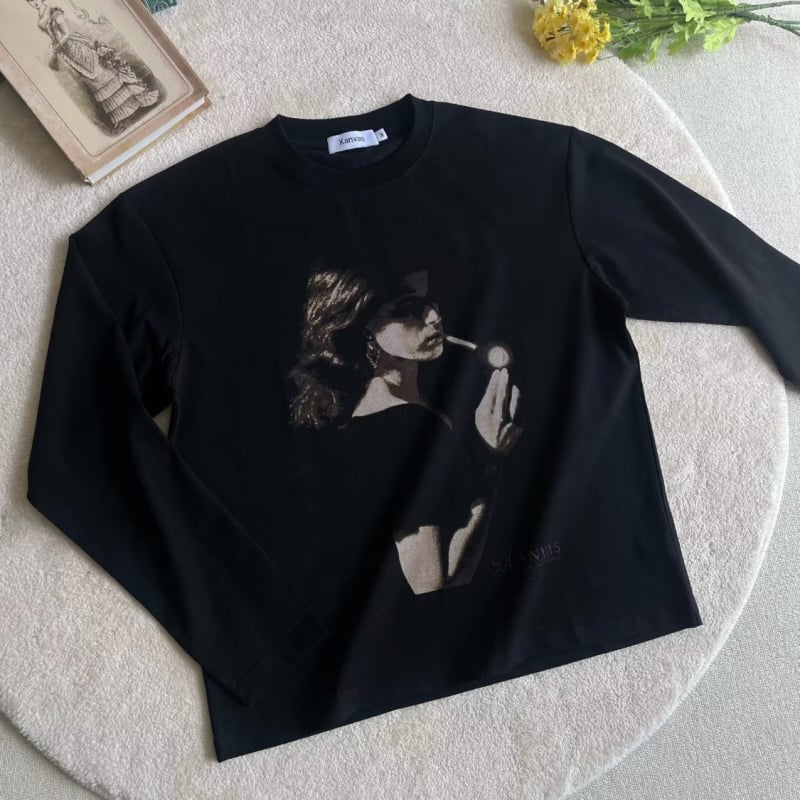 Majica s kapuljačom i dugim rukavima Harajuku inspirirana, slobodan kroj, okrugli izrez, spuštena ramena (direktni otisak)