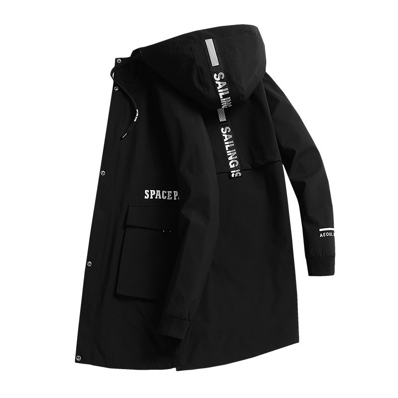 Muški kaput srednje duljine s kapuljačom, stojeći ovratnik, zatvarač, poliester mješavina