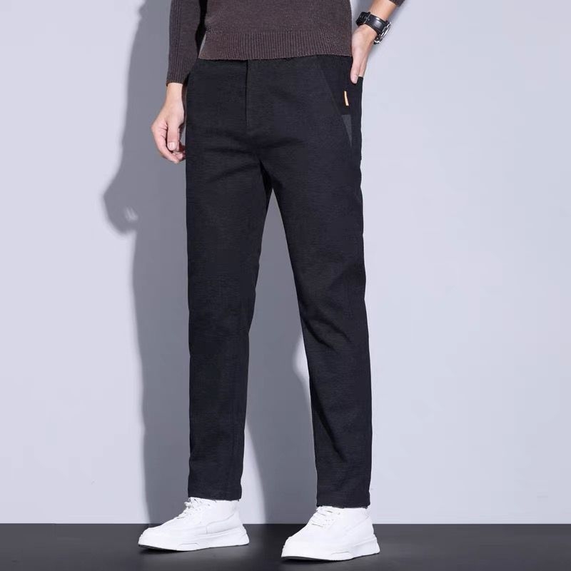 Muške zimske hlače od chenille s flisom, ravnog kroja, poslovno casual stil, srednji pojas s remenom i zatvaračem