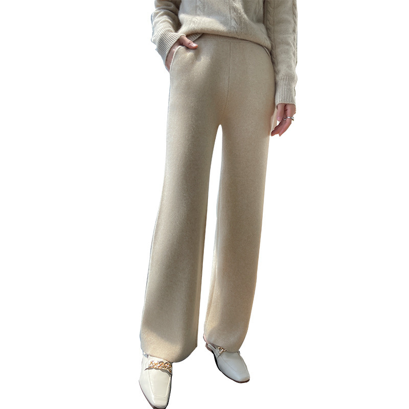 Ženske ravne hlače od vune, visoki struk, dugi, debeli, 95%+ vuna, elegantan gradski stil