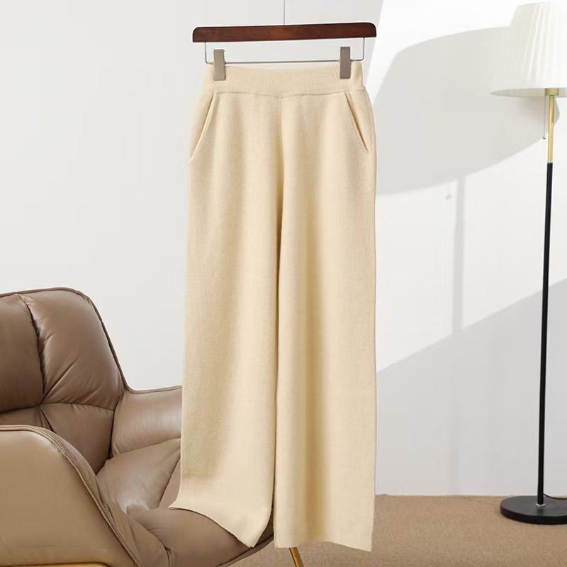 Ženske ravne hlače od vune, visoki struk, dugi, debeli, 95%+ vuna, elegantan gradski stil