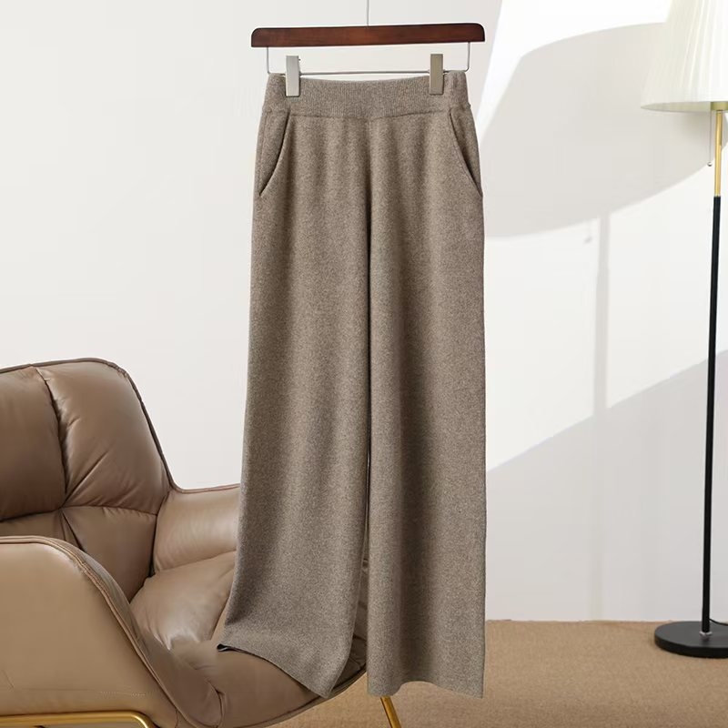 Ženske ravne hlače od vune, visoki struk, dugi, debeli, 95%+ vuna, elegantan gradski stil