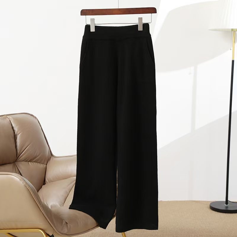 Ženske ravne hlače od vune, visoki struk, dugi, debeli, 95%+ vuna, elegantan gradski stil