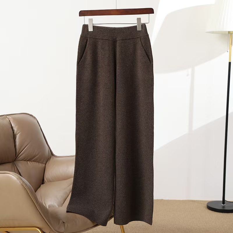 Ženske ravne hlače od vune, visoki struk, dugi, debeli, 95%+ vuna, elegantan gradski stil