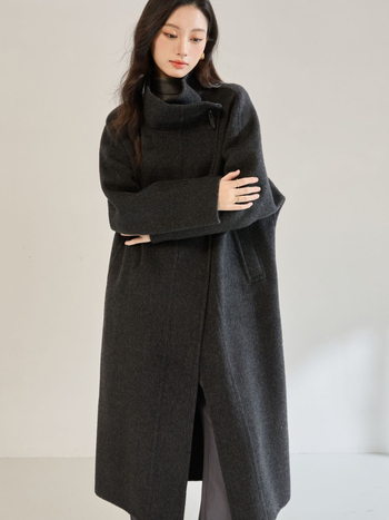 Γυναικείο παλτό από μαλλί, ψηλό γιακά, μακριά γραμμή, κλείσιμο με ένα κουμπί, 70-80% μαλλί