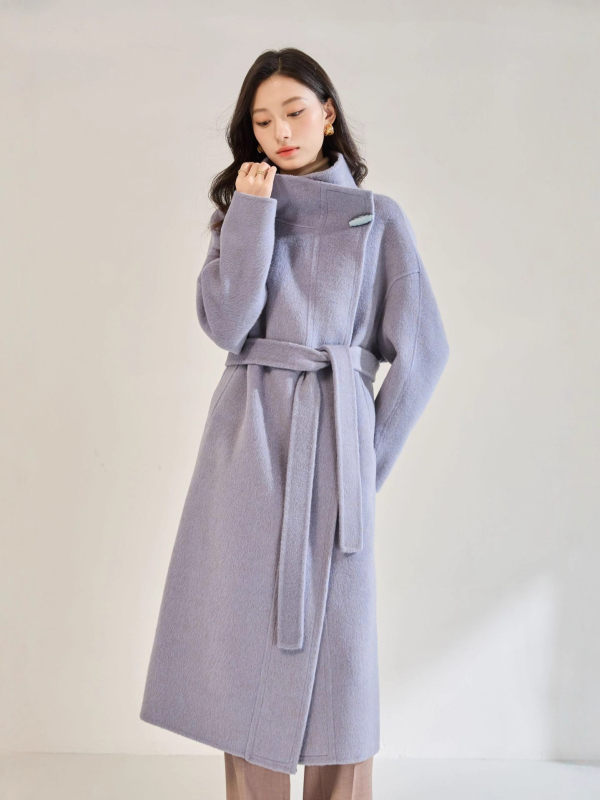 Γυναικείο παλτό από μαλλί, ψηλό γιακά, μακριά γραμμή, κλείσιμο με ένα κουμπί, 70-80% μαλλί