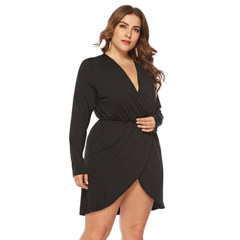 Top plus size pentru femei, cu mâneci lungi, decolteu în V, deschidere în față, din Milk Silk, lungime medie, stil street hipster.