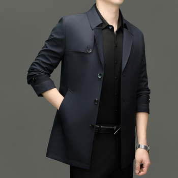 Geacă de vânt pentru bărbați, lungime medie, stil coreean, guler cu rever, poliester