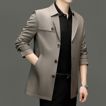 Geacă de vânt pentru bărbați, lungime medie, stil coreean, guler cu rever, poliester