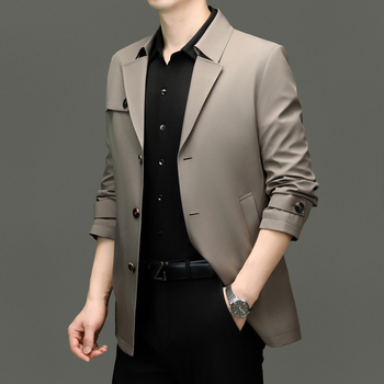 Geacă de vânt pentru bărbați, lungime medie, stil coreean, guler cu rever, poliester