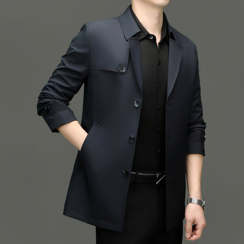 Geacă de vânt pentru bărbați, lungime medie, stil coreean, guler cu rever, poliester