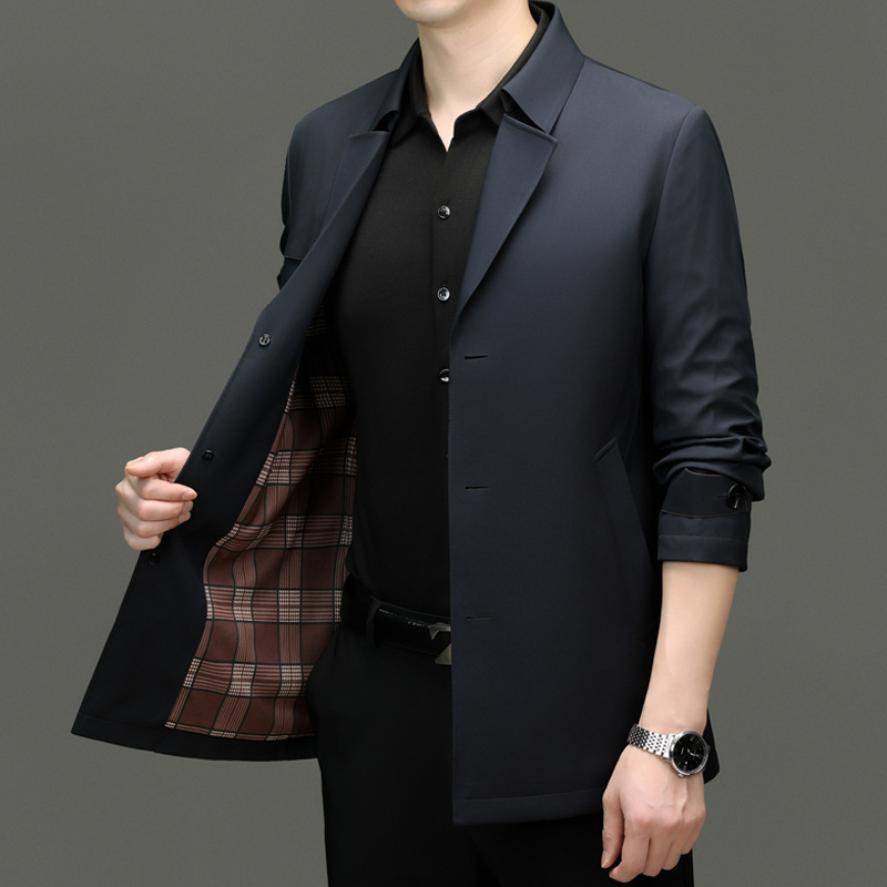 Geacă de vânt pentru bărbați, lungime medie, stil coreean, guler cu rever, poliester