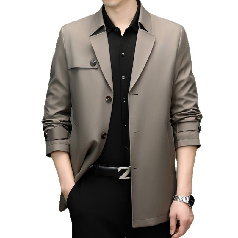 Geacă de vânt pentru bărbați, lungime medie, stil coreean, guler cu rever, poliester