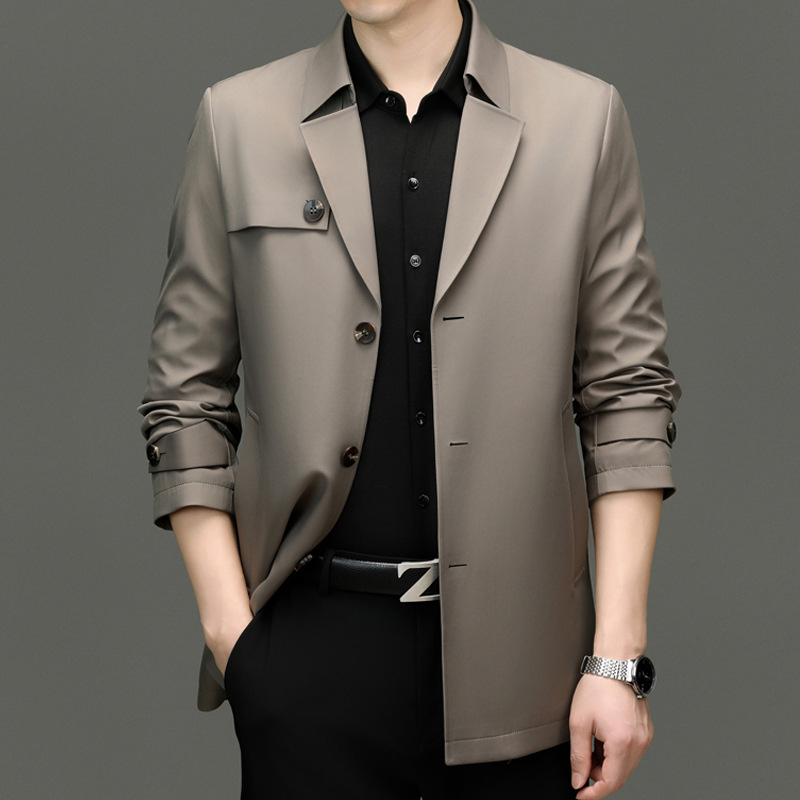 Geacă de vânt pentru bărbați, lungime medie, stil coreean, guler cu rever, poliester