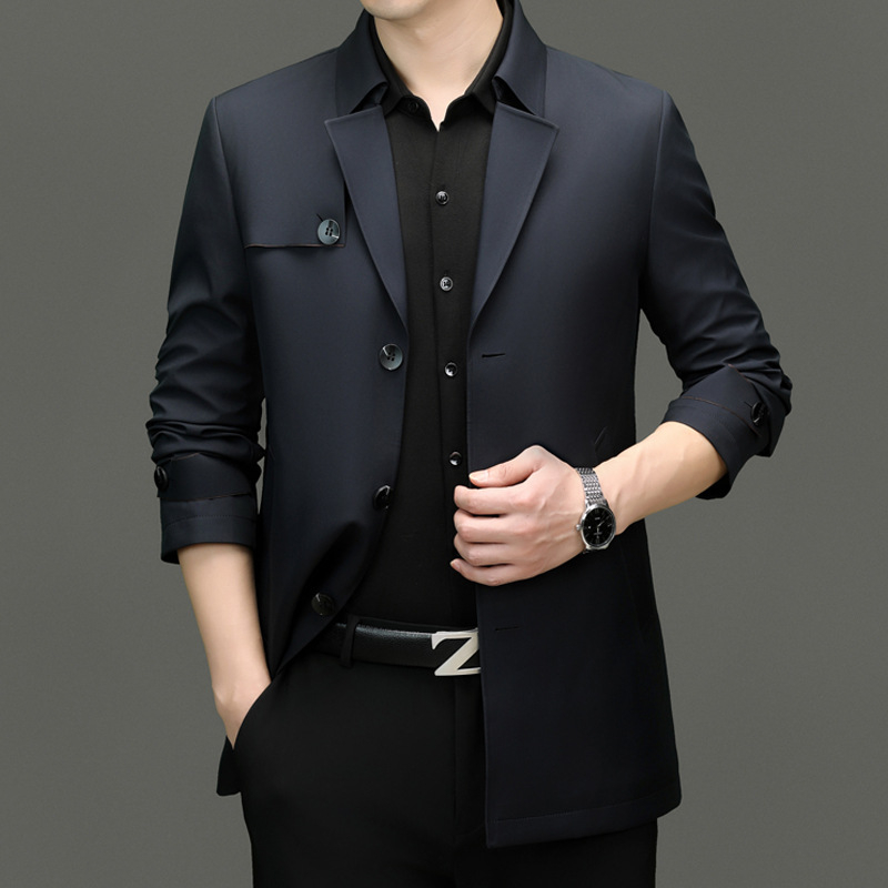 Geacă de vânt pentru bărbați, lungime medie, stil coreean, guler cu rever, poliester