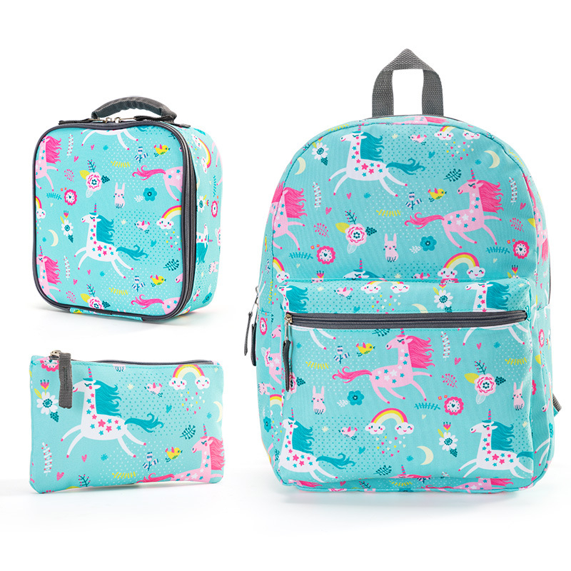 Rucsac școlar pentru copii cu model unicorn, din Oxford, set de trei piese, cu curea cu pernă de aer