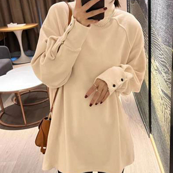 Poliesterska majica srednje duljine, duge rukave, ležernog kroja, half-turtleneck ovratnik, jednobojna, japansko-korejski ležerni stil