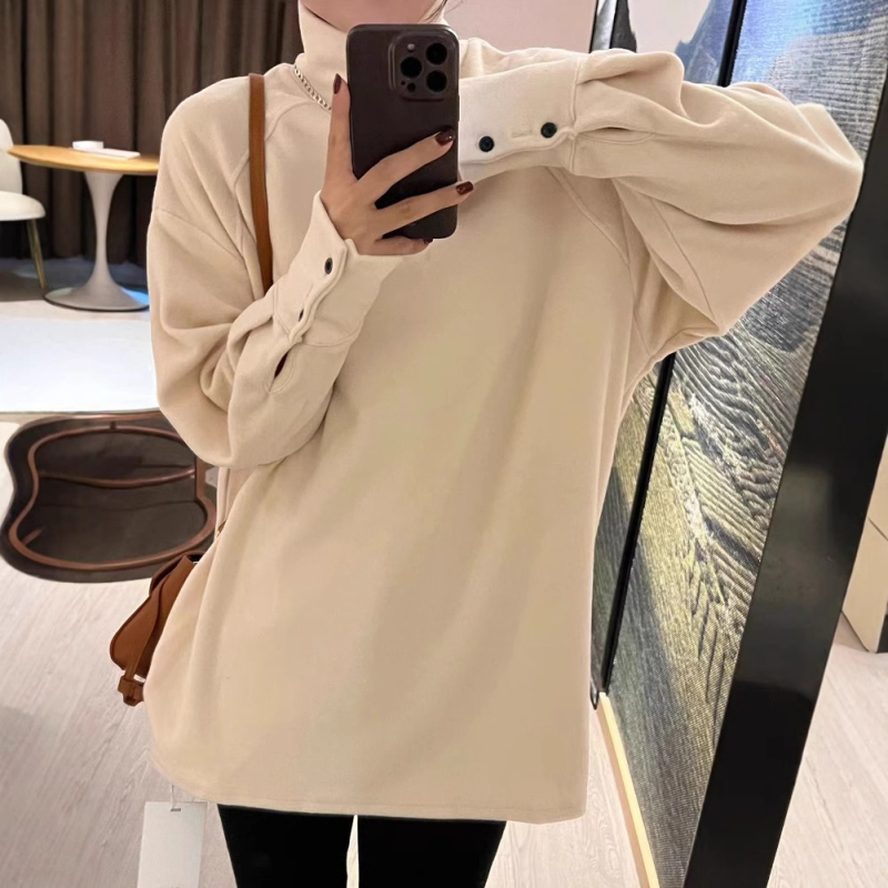 Poliesterska majica srednje duljine, duge rukave, ležernog kroja, half-turtleneck ovratnik, jednobojna, japansko-korejski ležerni stil