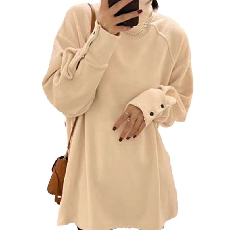 Poliesterska majica srednje duljine, duge rukave, ležernog kroja, half-turtleneck ovratnik, jednobojna, japansko-korejski ležerni stil