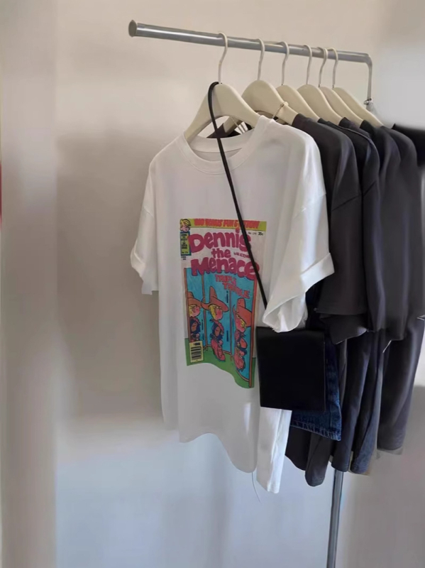 Ženski pamučni T-shirt s printom crtanog lika, ležernog kroja, kratkih rukava, okrugli izrez – ljeto 2025