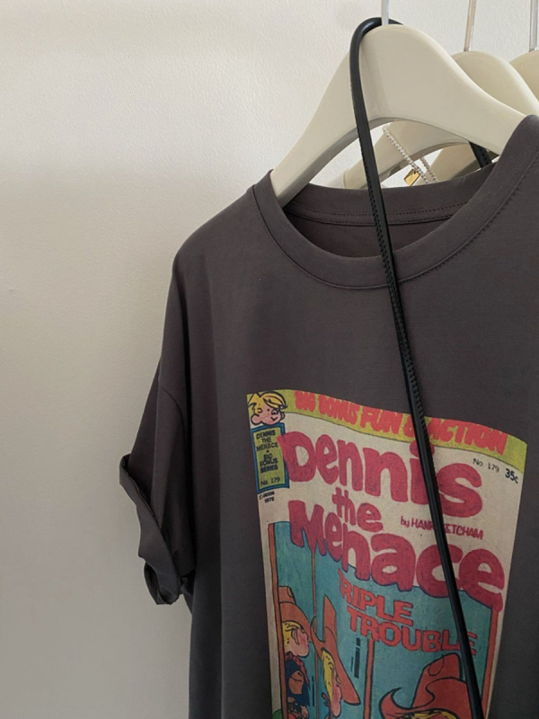 Ženski pamučni T-shirt s printom crtanog lika, ležernog kroja, kratkih rukava, okrugli izrez – ljeto 2025
