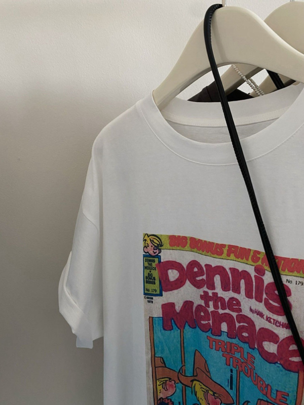 Ženski pamučni T-shirt s printom crtanog lika, ležernog kroja, kratkih rukava, okrugli izrez – ljeto 2025