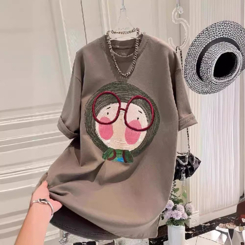 Ženski T-shirt kratkih rukava za jesen-zimu, korejski stil, opušteni kroj, debeli flis unutarnji sloj, osnovni top