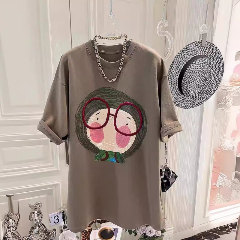Ženski T-shirt kratkih rukava za jesen-zimu, korejski stil, opušteni kroj, debeli flis unutarnji sloj, osnovni top