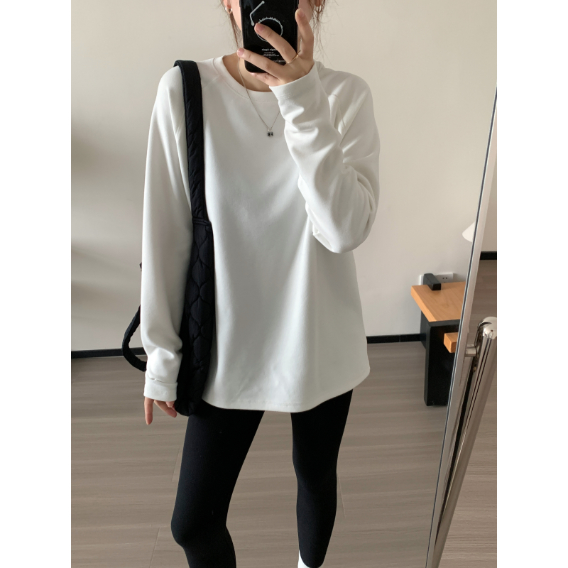 Ženski T‑shirt s kapuljačom od viskoze, slobodnog kroja, jednobojna boja, zaobljen izrez, srednja duljina