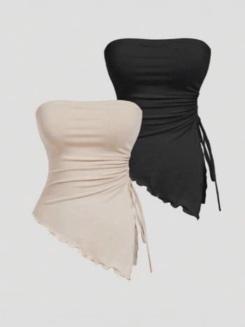 Csőtop, slim-fit, poliészter (95%+), váll nélkül, nyugati utcai stílus