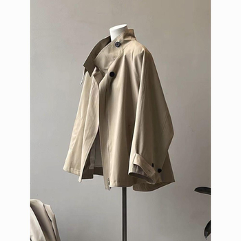 Ženski jesenski trench kaput, korejski stil, silueta A, stojeći ovratnik, zip, dugi rukavi, poliester, duljina 50–65 cm, jesen 2025