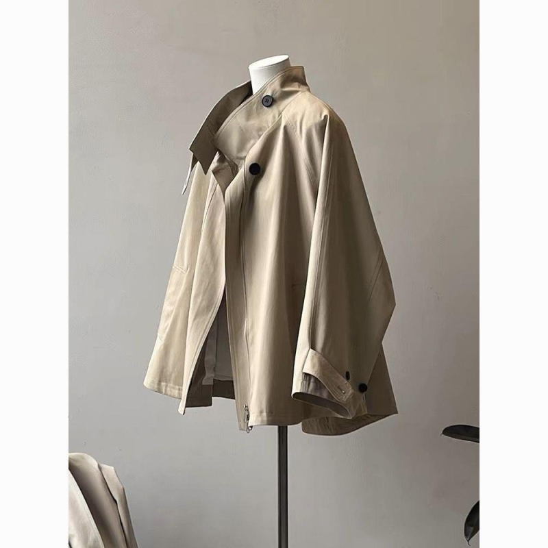 Ženski jesenski trench kaput, korejski stil, silueta A, stojeći ovratnik, zip, dugi rukavi, poliester, duljina 50–65 cm, jesen 2025