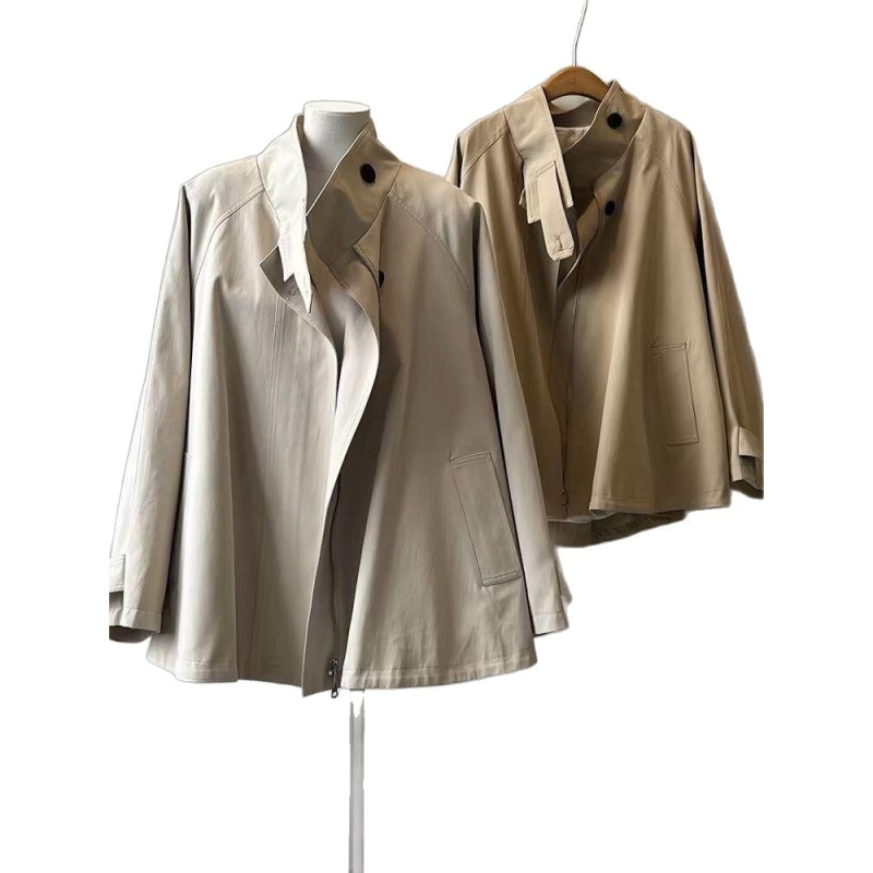 Ženski jesenski trench kaput, korejski stil, silueta A, stojeći ovratnik, zip, dugi rukavi, poliester, duljina 50–65 cm, jesen 2025