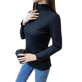 Modal Slim-fit топ с дълъг ръкав и полуповисока яка