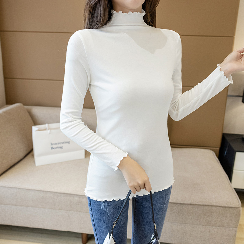 Modal Slim-fit топ с дълъг ръкав и полуповисока яка