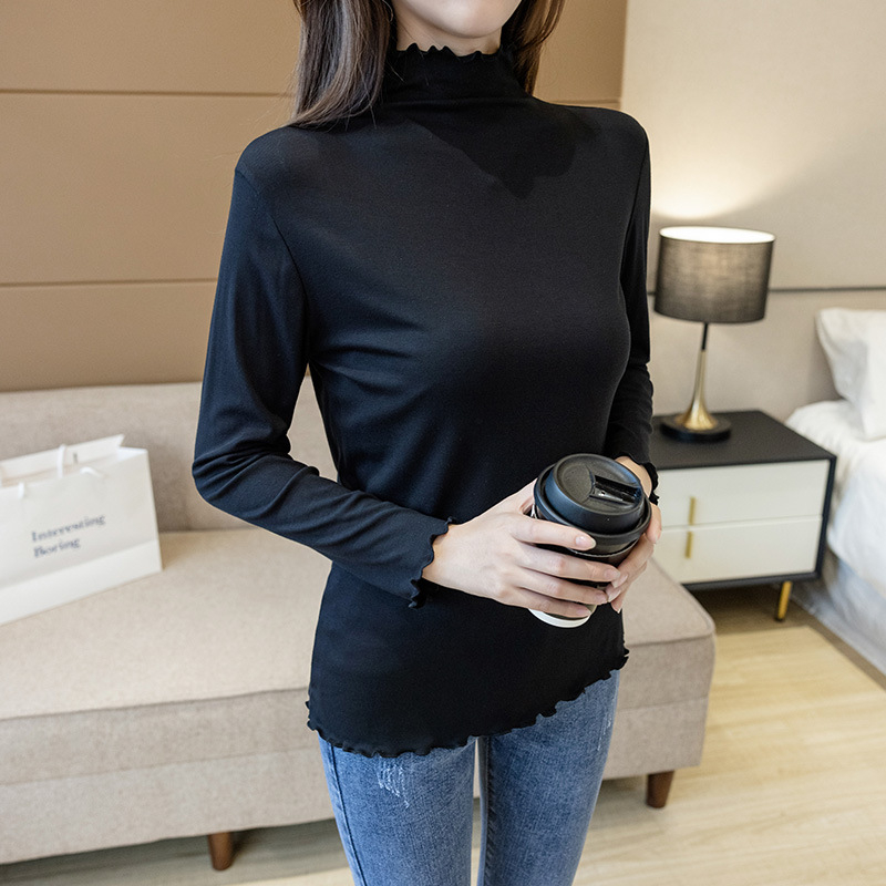 Modal Slim-fit топ с дълъг ръкав и полуповисока яка