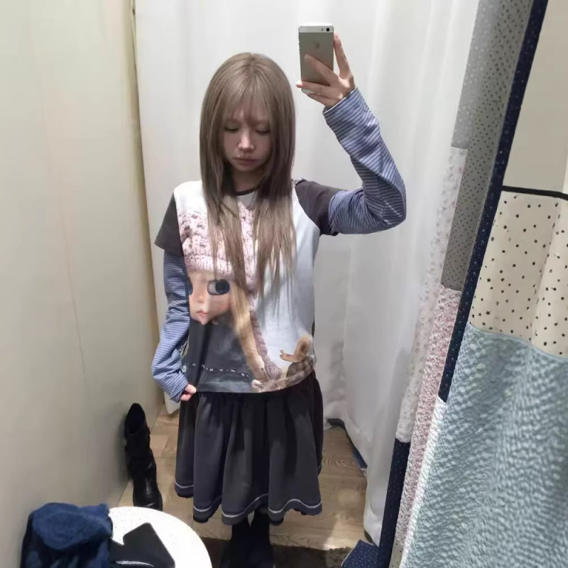 Majica s dugim rukavima, 95% pamuk, digitalna tiskovina s anime, lažni dvodijelni dizajn, svakodnevni ležerni top u japansko-korejskom stilu