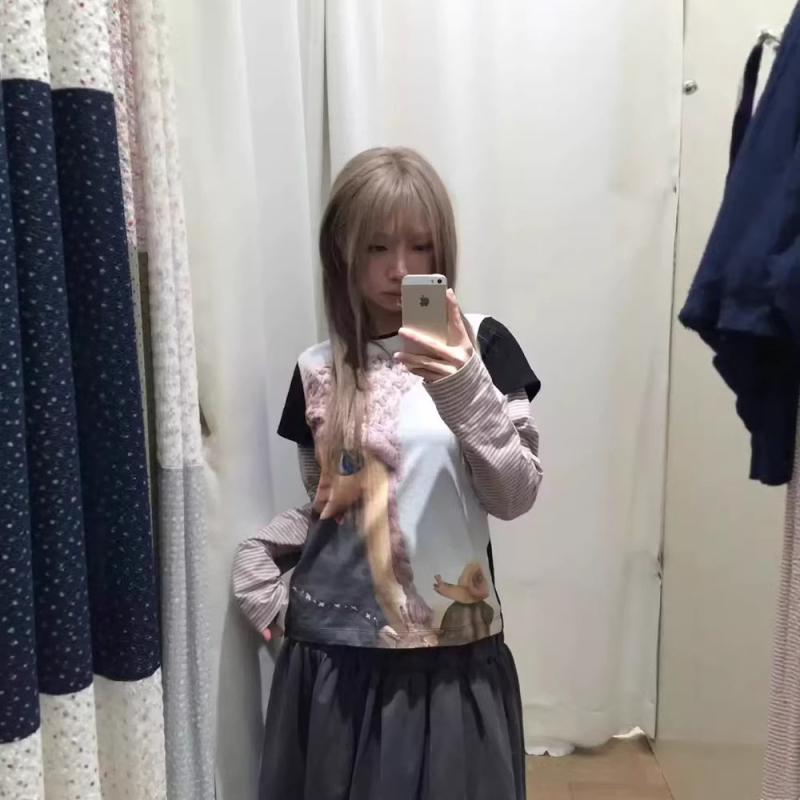 Majica s dugim rukavima, 95% pamuk, digitalna tiskovina s anime, lažni dvodijelni dizajn, svakodnevni ležerni top u japansko-korejskom stilu