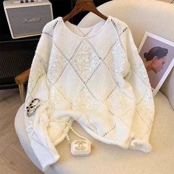 Ženski pulover, opuštenijeg kroja, gradski stil, dugi rukav, okrugli izrez