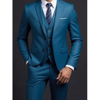 Muški trodijelni odijelo za proljeće, corduroy-linen, slim fit, Notch ovratnik, jakna s dva gumba, prikladno za vjenčanje