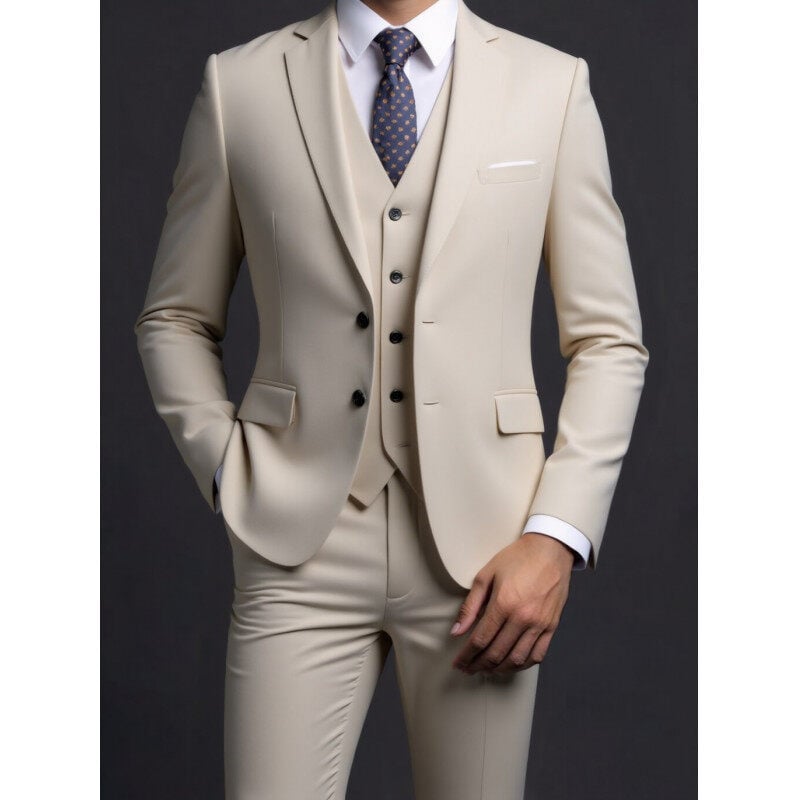 Muški trodijelni odijelo za proljeće, corduroy-linen, slim fit, Notch ovratnik, jakna s dva gumba, prikladno za vjenčanje
