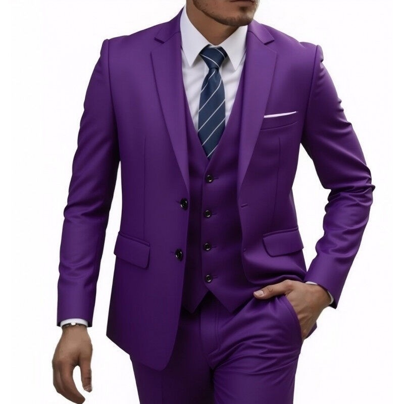 Muški trodijelni odijelo za proljeće, corduroy-linen, slim fit, Notch ovratnik, jakna s dva gumba, prikladno za vjenčanje