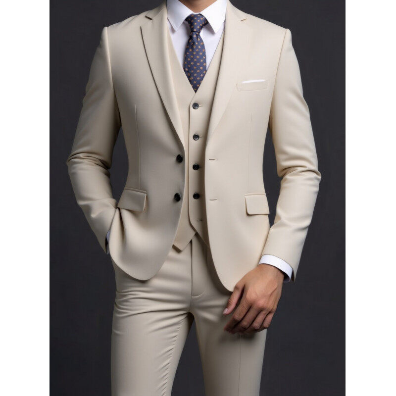 Muški trodijelni odijelo za proljeće, corduroy-linen, slim fit, Notch ovratnik, jakna s dva gumba, prikladno za vjenčanje