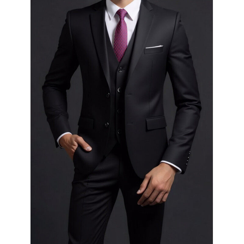 Muški trodijelni odijelo za proljeće, corduroy-linen, slim fit, Notch ovratnik, jakna s dva gumba, prikladno za vjenčanje