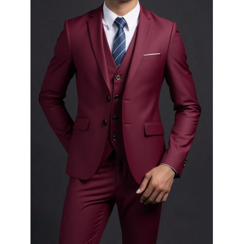 Muški trodijelni odijelo za proljeće, corduroy-linen, slim fit, Notch ovratnik, jakna s dva gumba, prikladno za vjenčanje