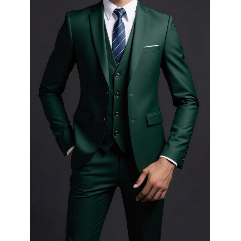 Muški trodijelni odijelo za proljeće, corduroy-linen, slim fit, Notch ovratnik, jakna s dva gumba, prikladno za vjenčanje
