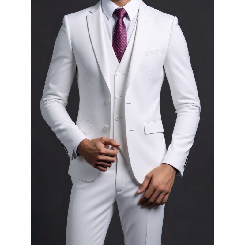 Muški trodijelni odijelo za proljeće, corduroy-linen, slim fit, Notch ovratnik, jakna s dva gumba, prikladno za vjenčanje