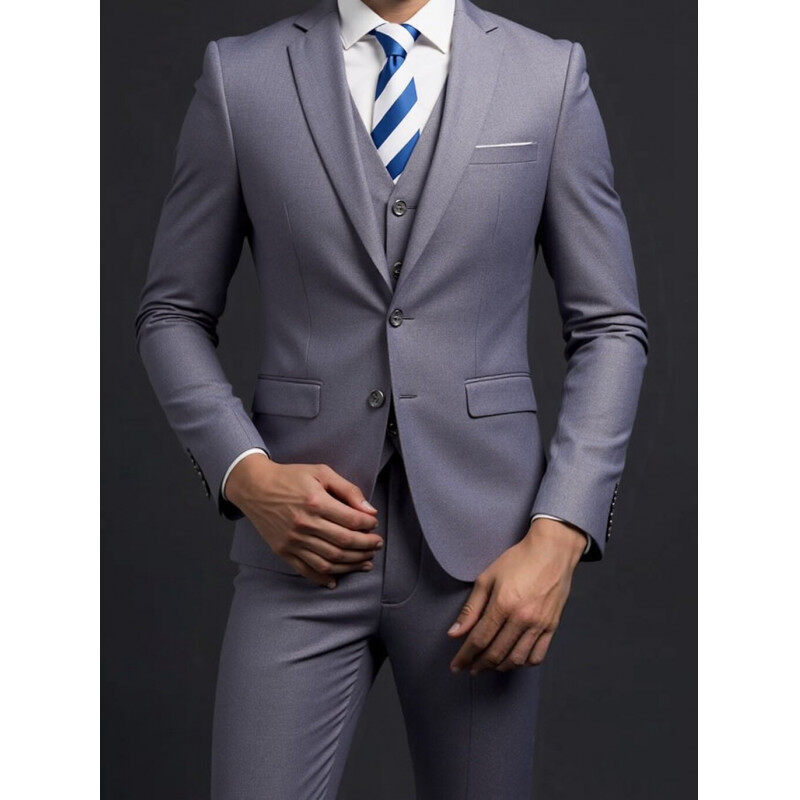 Muški trodijelni odijelo za proljeće, corduroy-linen, slim fit, Notch ovratnik, jakna s dva gumba, prikladno za vjenčanje